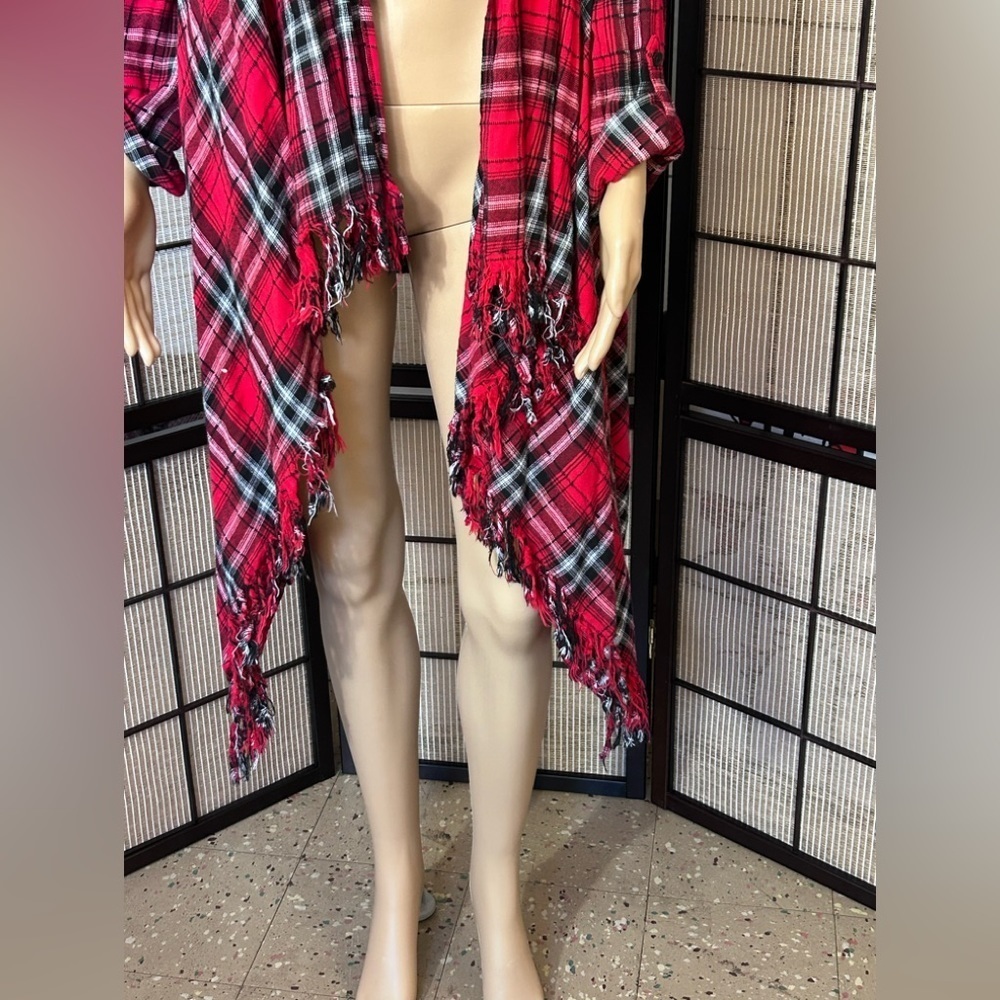 𝅺KRACY Kat Plaid/Fringe Open Cardigan. NWT Size Small. - Picture 10 of 13